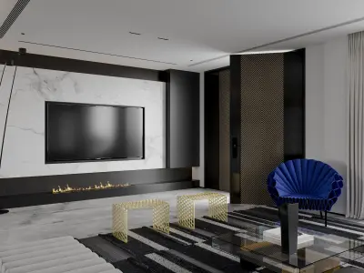 Modern living room dining room kitchen 3D model