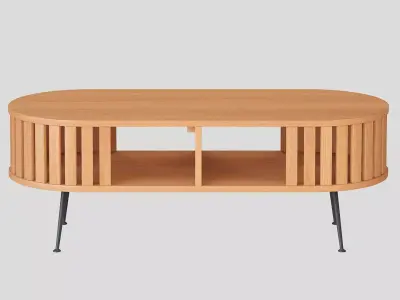 Rounded Wood Slats Oval coffe table Free 3D model