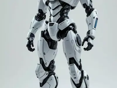 White Mecha Robot 3D Futuristic Battle Suit Blue Eyes Low-poly 3D model