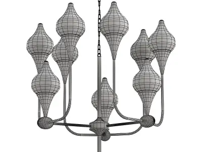 FLAME chandelier with brass and glass shades 3D model