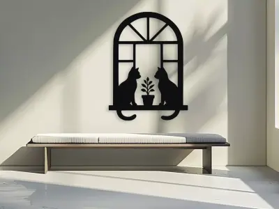 Cats on Window Sill Wall Decor 3D model