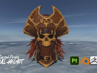 Cursed Pirate Skull Helmet Low-poly 3D model