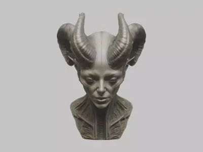 Stylized Horned Demon Head 3D Model Low-poly 3D model