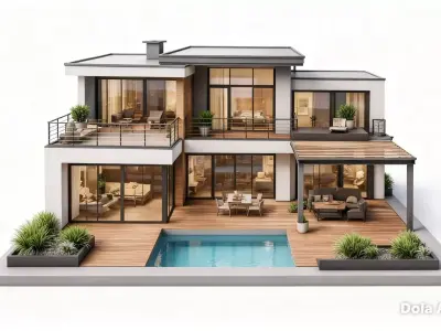 Luxury Curved Villa Architectural 3D Model 3D model