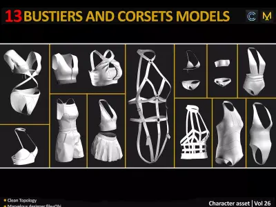 13 BUSTIERS AND CORSETS MODELS Low-poly 3D model