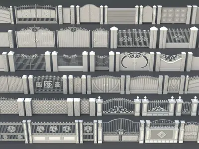 Gates-Fences-Doors Collection - 45 pieces 3D model