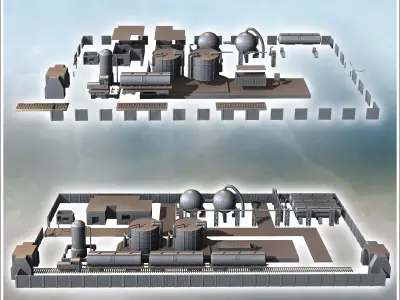 Industrial Zone Set with Railway Tracks Railway Trains Industria 3D print model