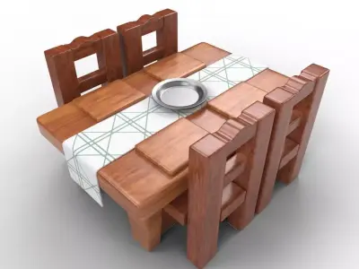 Table Chairs Low-poly 3D model