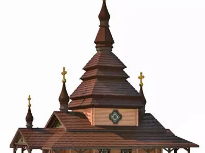 Church wooden with with interior 3D model