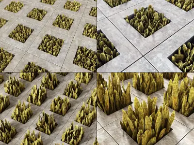 Eco-parking concrete floor with grasses 3D model