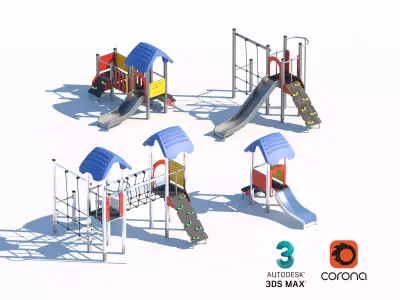 Modern Playground Slide and Climbing Set 3D model