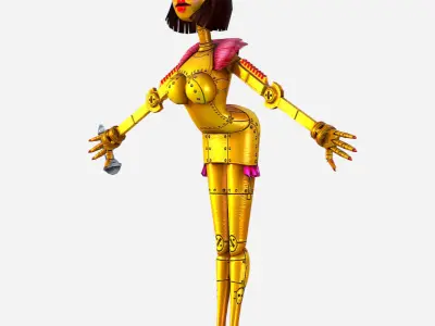 Golden Musical Robot Drone - Babe G1 Low-poly 3D model