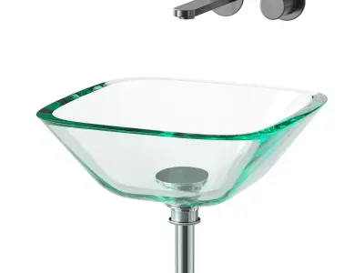 Square Glass Bathroom Vessel Sink with Drain Mini Bath Bowl 3D model