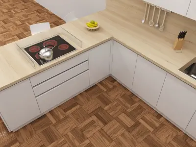 kitchen with cabinets and wooden floors 3D model