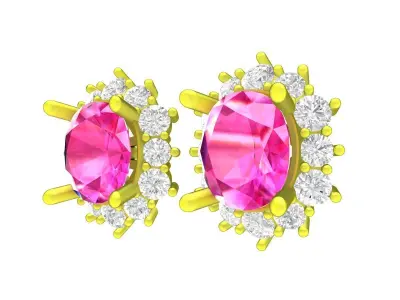 Luxury Oval Pink Gemstone Halo Stud Earrings Model 7780 3D print model