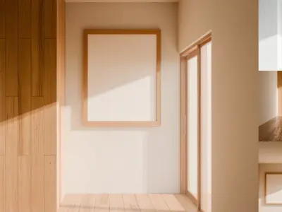 Room with wooden door and white frame Low-poly 3D model