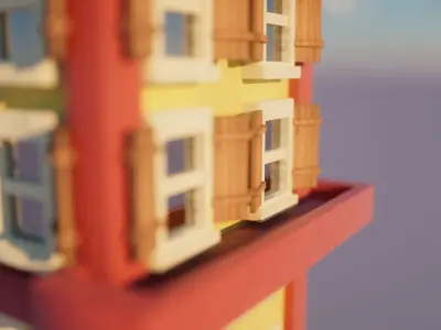 Cute Apartment building - Cartoon style Low-poly 3D model