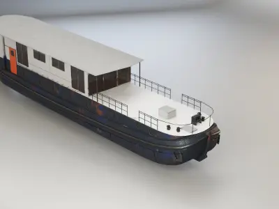  Aged Dutch Barge Houseboat 3D Model Modern Floating Home 