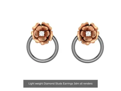 25 Leaves Flower Nature Light weight Diamond Studs Earrings 3dm 3D Model Pack