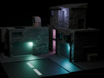 Cyberpunk building Exterior Scene  3D model Low-poly 3D model