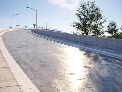 Damaged wet concrete road texture 3D model