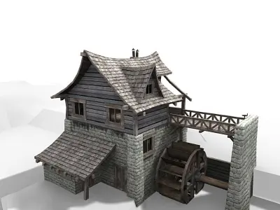 Watermill  exterior interior  Low-poly 3D model