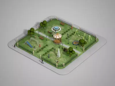 Urban Park with children games Low-poly 3D model