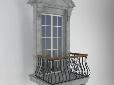 classical style window and balcony Low-poly 3D model