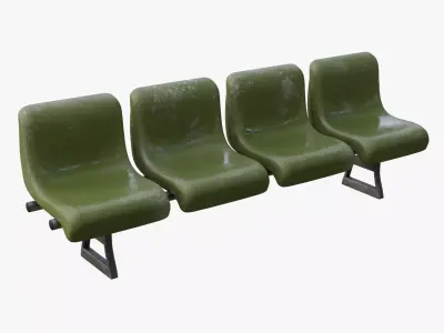 Green Fiber Glass Airport Waiting Room Bench Low-poly 3D model