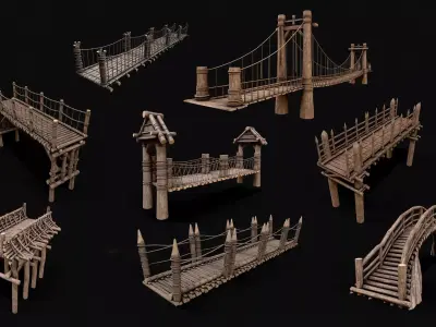 Wooden Bridge Collection 3D Model Pack