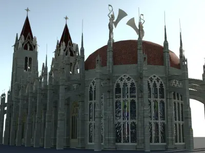 Gothic church exterior  interior 3D model