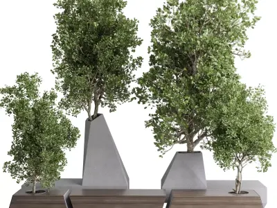 concrete box plants on stand - Urban Furniture Bench outdoor 197 3D model