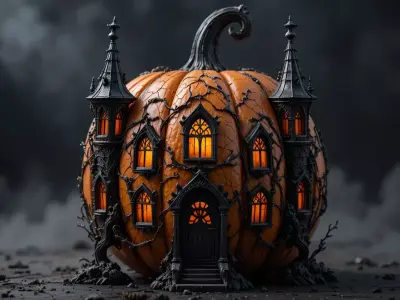 Haunted Pumpkin Castle Lantern 3D Model Spooky Halloween Decor 3D model