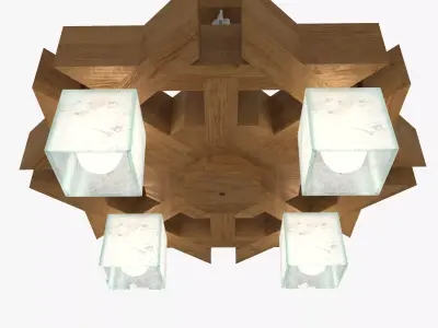 Wooden chandelier quadrangular 3D model