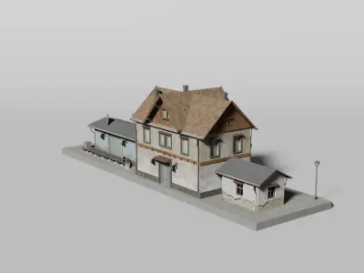 Old German rural railway station 3D model
