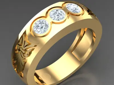Light Gold Diamond Men Ring 2MR066 3D model