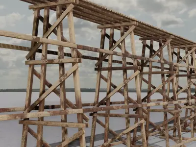 Wood trestle bridge 3D model Low-poly 3D model