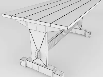 Wooden table for garden 3D model