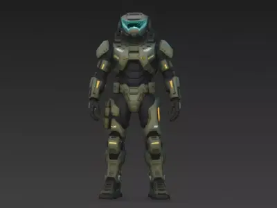 Futuristic Green Armored Soldier 3D Model Low-poly 3D model