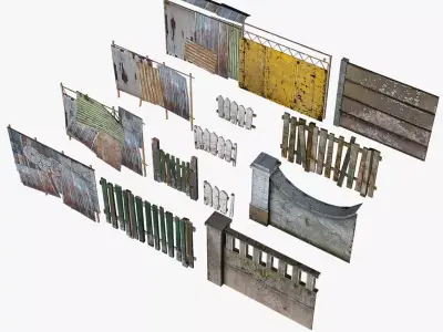 Modular Fence Pack Low-poly 3D model