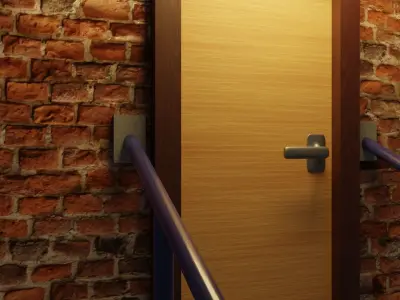 Natural Front Door with Steps and Rails Free low-poly 3D model