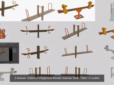 3 Seesaw  Collection Playground Wooden Seesaw Teeter Totter 3D Model Pack