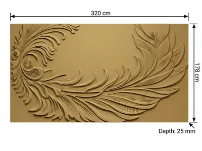 Modern feather Relief Panel Wall Decor Set STL Mural CNC 351 3D model