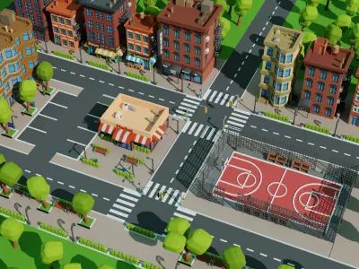 Lowpoly city Brooklyn style 3D model