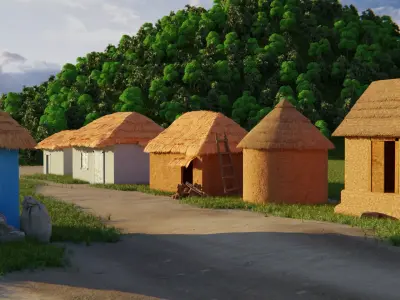 Exterior Landscape Village Scene 3D model