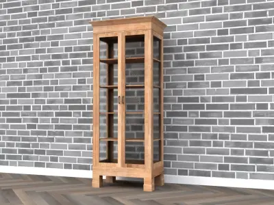 Cabinet tall wooden bookcase with shelves Low-poly 3D model