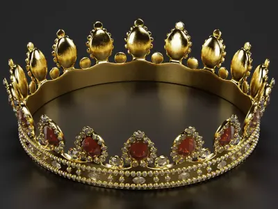 Royal Crown V2 - Golden Jewelry with Ruby Gemstones 3D model