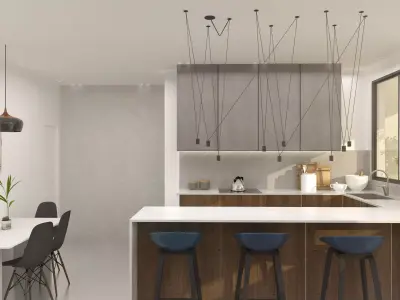 Kitchen and living room modern and well equipped 3D model