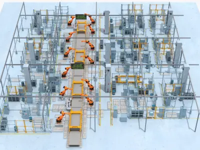  Industrial Vehicle Production Conveyor System Rigged 