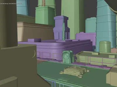 Nighttime Cyberpunk Industrial City Low-poly 3D model